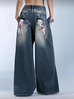 Betty Boop ROMWE ゴシッククロスローズ刺繍ダメージ加工　サイズL