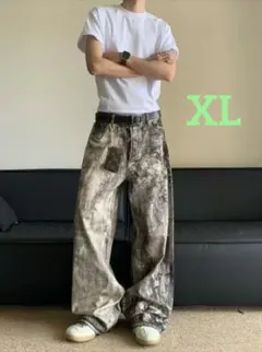 迷彩柄 カモフラージュ タイダイデニムパンツ ワイドパンツ ウォッシュドデニム