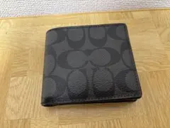 コーチ　二つ折り財布 COACH コイン ウォレット　シグネチャー　レザー　黒