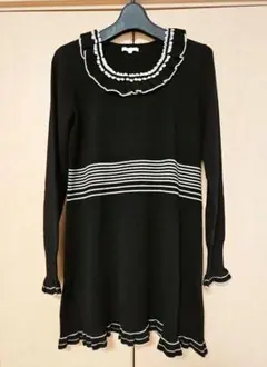 TO BE CHIC フリル ブラック チュニック セーター Ⅱサイズ