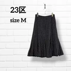 23区 フレアスカート ひざ下丈 総柄 裾レース シフォン ブラック HT379のサムネイル