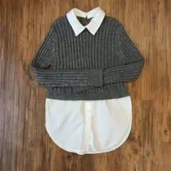 ZARA 9-10歳 グレーセーターとシャツの組み合わせ
