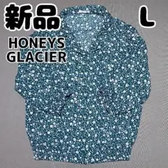 新品 未使用 Honeys ハニーズ 花柄ブラウス 7分袖 L グリーン