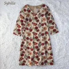 Sybilla シビラ 総柄 刺繍 フラワー Vネック ワンピース