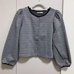 ems excite 千鳥柄 パフスリーブ クロップドカーディガン F