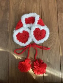 ハンドメイド　ハート型イヤーマフ　ワインレッド