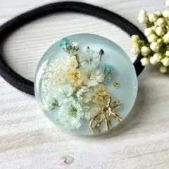 No.3042❀》ハンドメイド レジンヘアゴム 抹茶グリーン フラワー 大