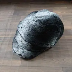 キャスケット ボア 黒×グレー 帽子 モコモコ