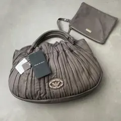 エンポリオアルマーニ レザー ハンドバッグ ギャザー グレージュ ポーチ付