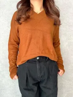 【BURROWS&SUN】カシミヤタッチ ニット Vネック ブラウン 新品未使用