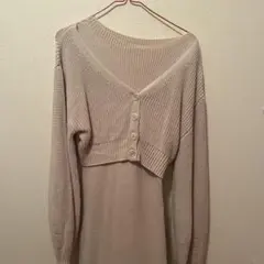 dazzlin ベージュ ニットワンピース Vネック 長袖