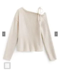GRL ワンショルダーリボンリブニットトップス アイボリー