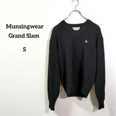Grand Slam Vネックニット S ブラック ロゴ刺繍 ウール混