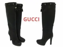 グッチ　GUCCI　レザー ロングブーツ　黒　38サイズ