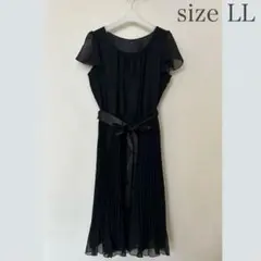 シフォン素材 半袖ロングワンピース ブラック LLサイズウェストゆったりのサムネイル