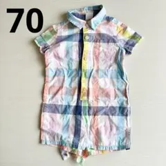 70 ベビー ロンパース GAP チェック柄 ピンク 女の子 男の子 夏服 半袖