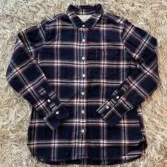 無印良品 長袖フランネルシャツ ネイビーチェック柄M