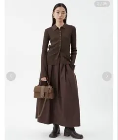 ポロ衿ニットタックフレアスカートコーデSET