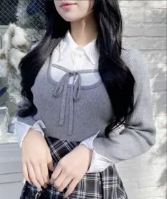 シャツドッキングフロントリボンニット　イング