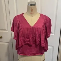ZARA ブラウス　s 袖フリル　フューシャピンク