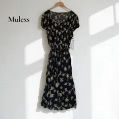 新品✨ミュレクス【M-L】ワンピース ボタニカル柄 リボン 半袖 f716
