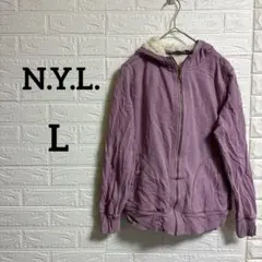 海外古着♡N.Y.L. 【L】パープル ジップアップパーカー ボア