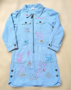 mezzopiano メゾピアノ ワンピース みみぽぽ　水色　刺繍　120cm