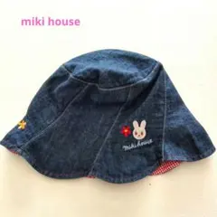 【miki house】 デニム帽子 赤チェック裏地　リバーシブル