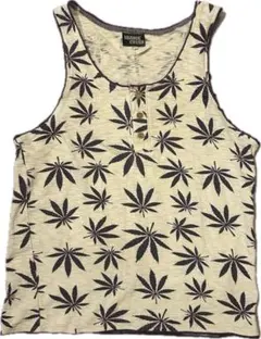 ✓y2k 00s マリファナ 大麻 総柄 ヘンリーネック タンクトップ 古着 