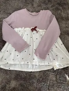 長袖カットソー ピンクとホワイト ハート柄