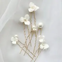 ウェディング　フラワー＆パール ヘアピン6本セット