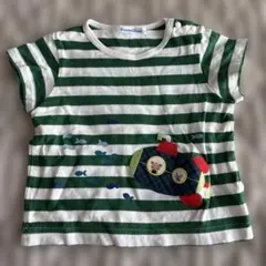 familia 緑と白のストライプ Tシャツ