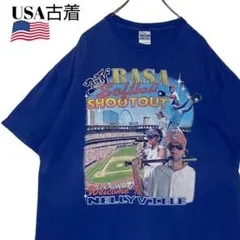 00s USA古着 両面プリントtシャツ 青 XL イベントTシャツソフトボール