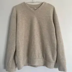 ユニクロ ソフトニットフリースVネックT ナチュラル Sサイズ