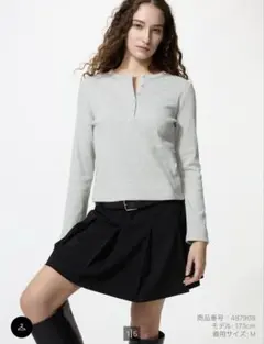 【新品】UNIQLO ユニクロ リブヘンリーネックT 長袖 ライトグレー L