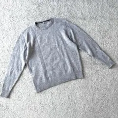 美品✨メンズ 長袖ニット グレー 無地シンプル Mサイズ ウール クルーネック