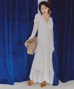 COCO DEALストレッチレースギャザーワンピース