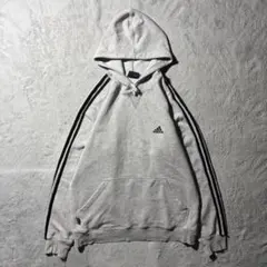 【Y8416】.adidas パーカー　フーディー　サイズO ライトグレー