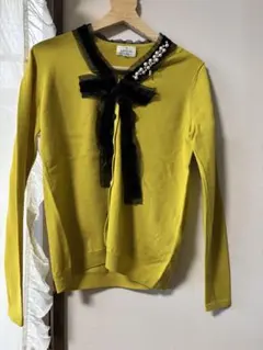 ランバンオンブルー　カーディガン　パール　ビジュー　おりぼん　秋服