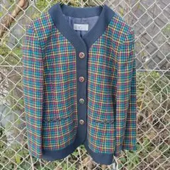 ノーカラージャケット チェック柄ジャケット レトロジャケット Mサイズ 新品