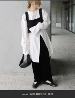 バンドカラータックスリーブロングシャツ　select moca by son