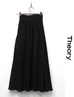 V334/美品 Theory ロングフレアスカート シルク リブウエスト P 黒