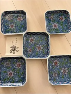 有田焼 青い花柄の和風皿5枚セット