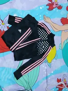 adidas ドット柄 ジャージ 上下 黒 ピンク アディダス 120