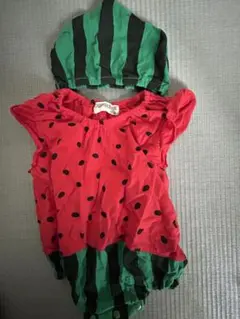 スイカロンパース ぼうしつき