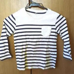 ユニクロ 白と紺のストライプ 長袖カットソー 110