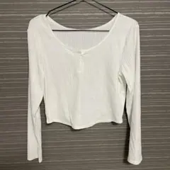 GU レディース　コットンブレンドリブクロップドTシャツ（長袖）