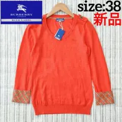 ★新品★バーバリーブルーレーベル＊袖チェック柄＊ウールセーター＊38/M