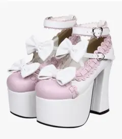 リボン付き厚底ヒールパンプス ロリータ