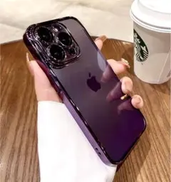 iPhone14promax クリア メッキ パープル ケース レンズカバー♪